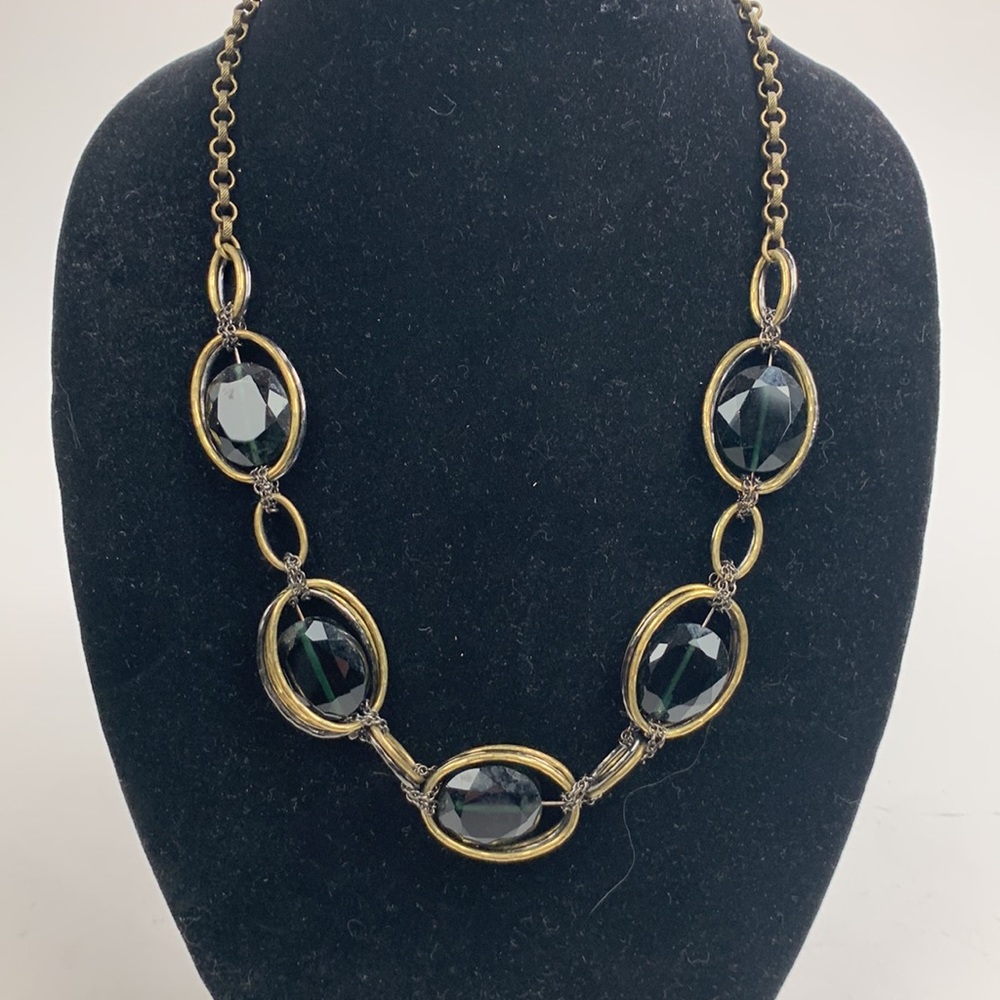 Talbots Statement Jewel necklace black Brass gold Adjustable